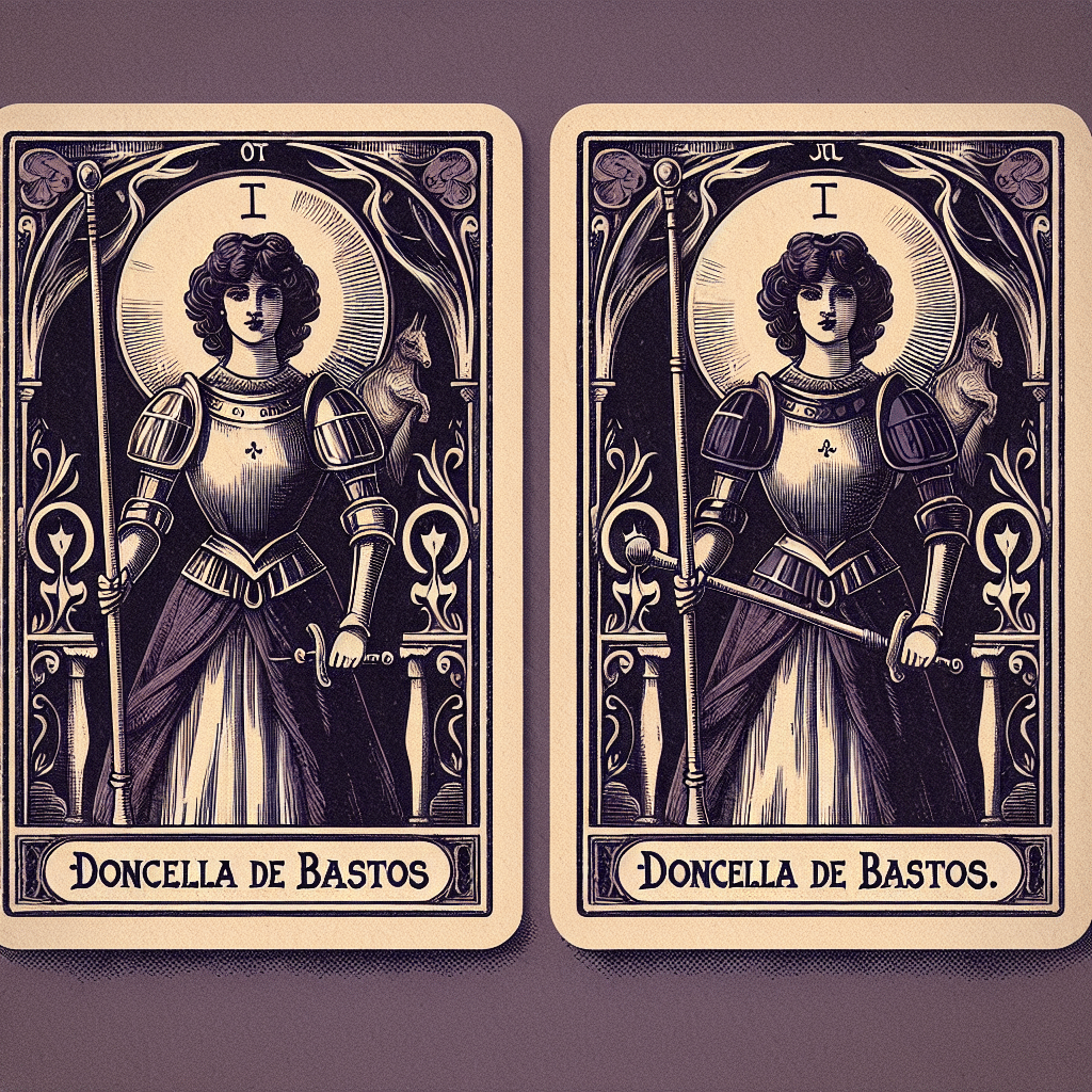 Invertida-vertical-Doncella de Bastos Tarot carta AI-Generated Art